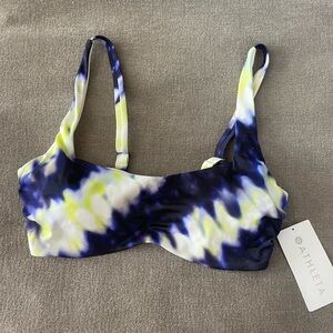 Athleta Blue and Yellow Tie-Dye Bra Cup Bikini Top